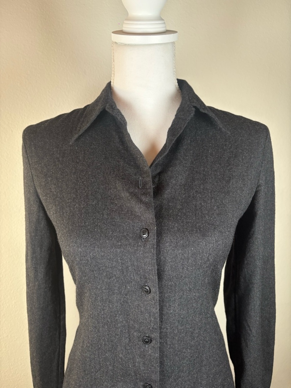 miu miu charcoal wool tailored button up blouse italy - Picture 2 of 15